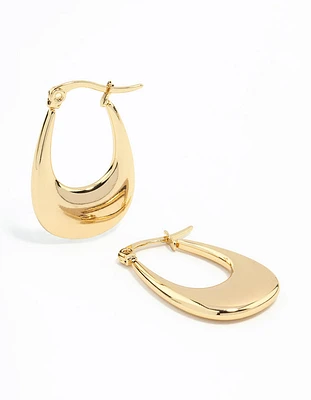 Waterproof Gold Plated Stainless Steel  Elongated Flat Hoop Earrings