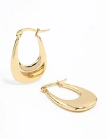 Waterproof Gold Plated Stainless Steel Elongated Flat Hoop Earrings