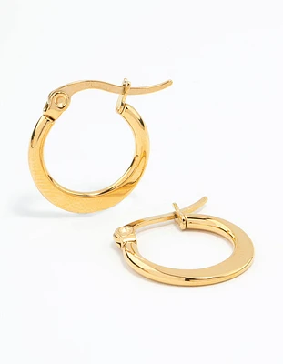 Waterproof Gold Plated Stainless Steel Small Flat Edge Hoop Earrings