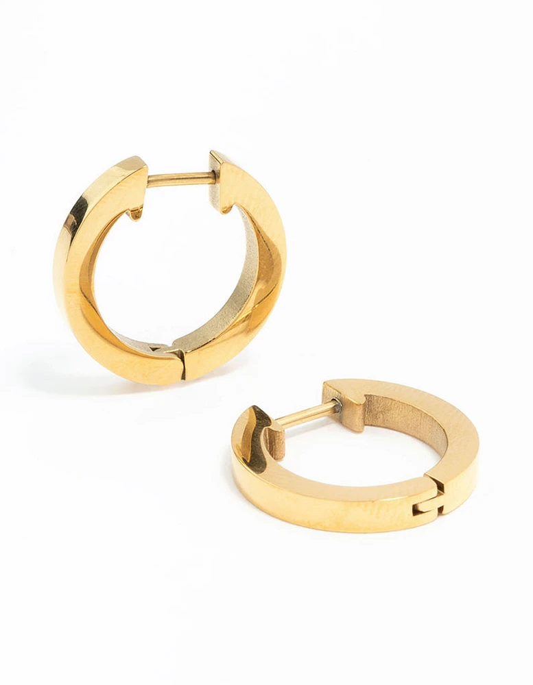 Waterproof Gold Plated Stainless Steel Basic Clicker Hoop Earrings