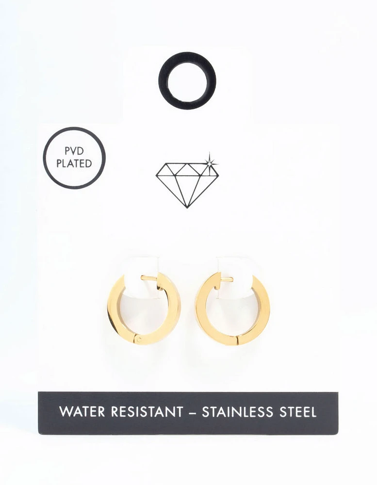 Waterproof Gold Plated Stainless Steel Basic Clicker Hoop Earrings