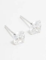 Sterling Silver Cushion Cut Diamante Stud Earrings