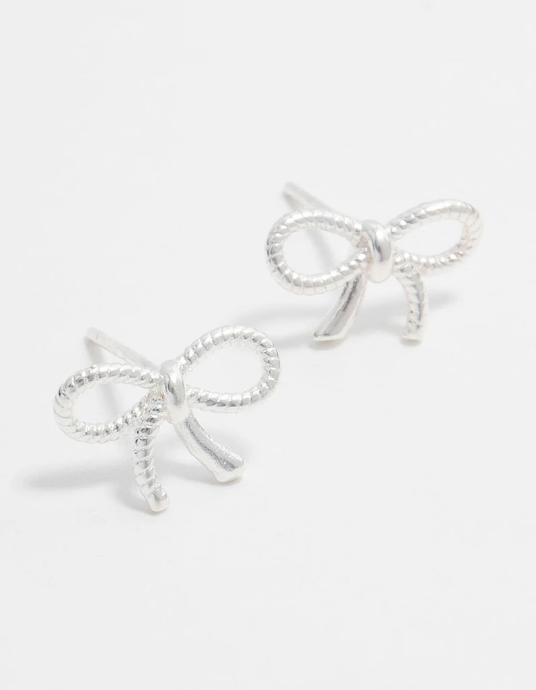 Sterling Silver Textured Bow Stud Earrings