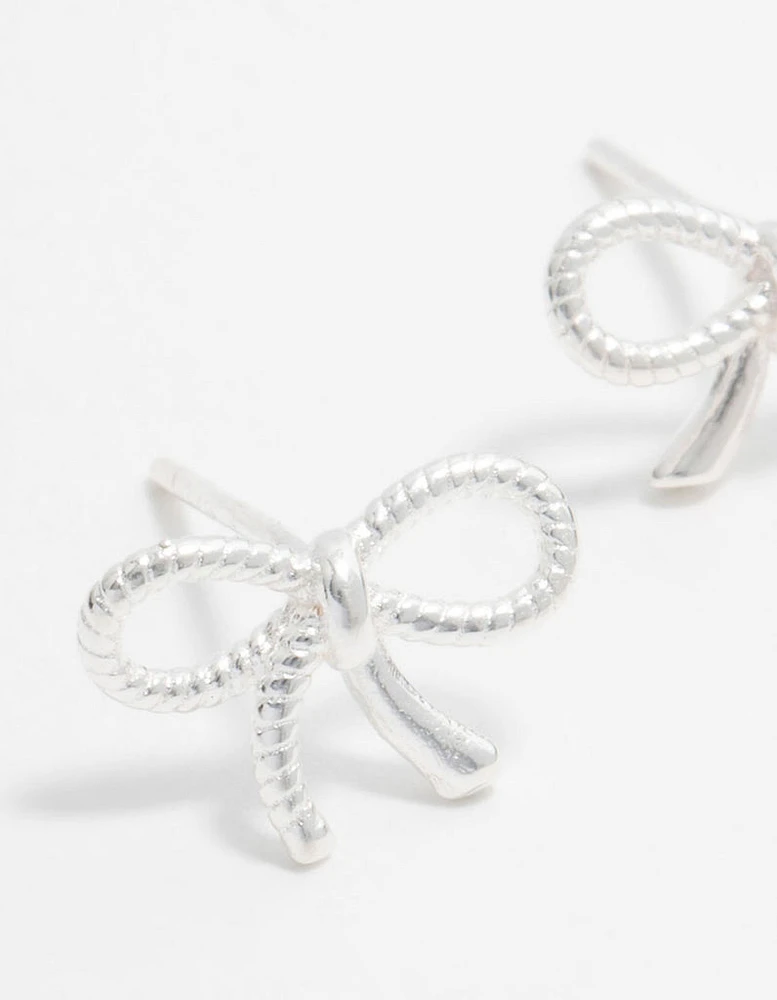 Sterling Silver Textured Bow Stud Earrings