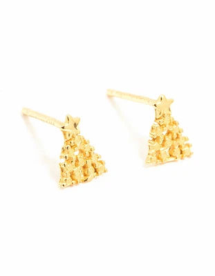 Gold Plated Sterling Silver Xmas Tree Stud Earrings