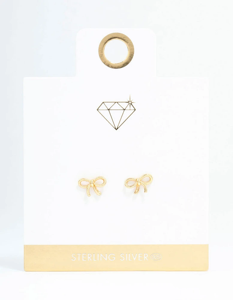 Gold Plated Sterling Silver Textured Bow Stud Earrings