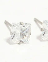 Waterproof Princess Cut Diamante Stainless Steel Stud Earrings