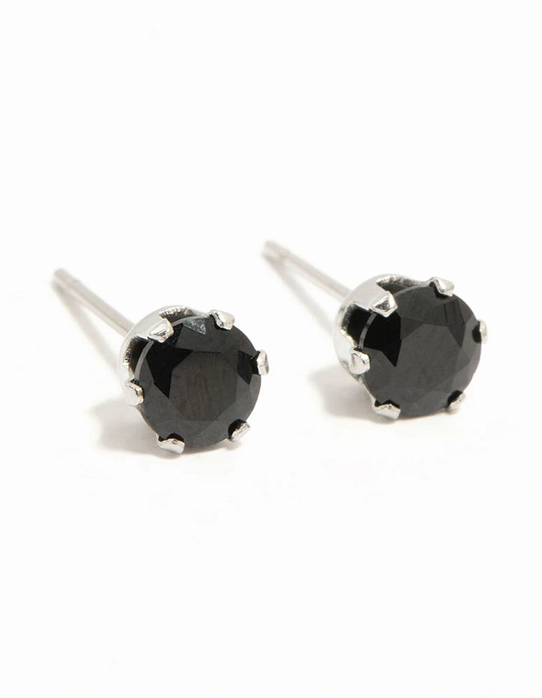 Waterproof Black Diamante Stainless Steel  Stud Earrings