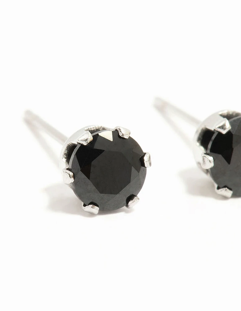 Waterproof Black Diamante Stainless Steel  Stud Earrings