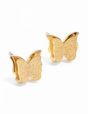 Waterproof Gold Plated Stainless Steel Butterfly Stud Earrings