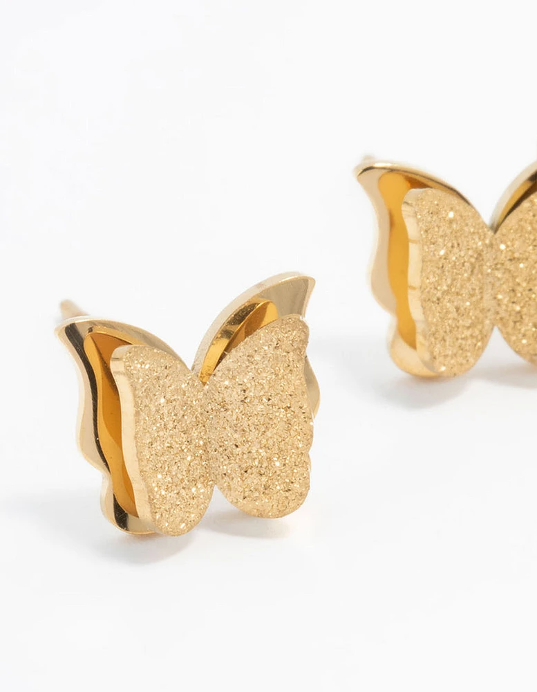 Waterproof Gold Plated Stainless Steel Butterfly Stud Earrings