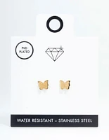 Waterproof Gold Plated Stainless Steel Butterfly Stud Earrings