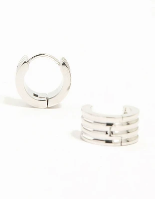 Waterproof Stainless Steel Ribbed Huggie Earrings