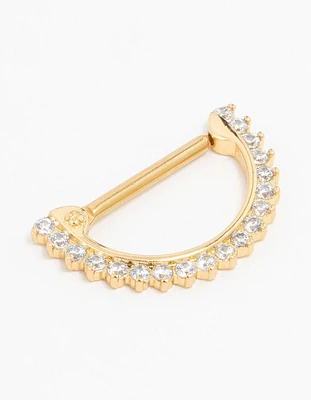 Gold Plated Surgical Steel Cubic Zirconia Half Hoop Nipple Ring