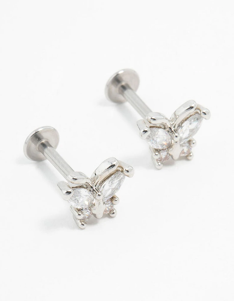 Surgical Steel Cubic Zirconia Butterfly Flatbacks 2-Pack