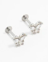 Surgical Steel Cubic Zirconia Butterfly Flatbacks 2-Pack