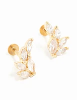 Gold Plated Surgical Steel Marquise Cubic Zirconia Crawler Flatbacks 2-Pack