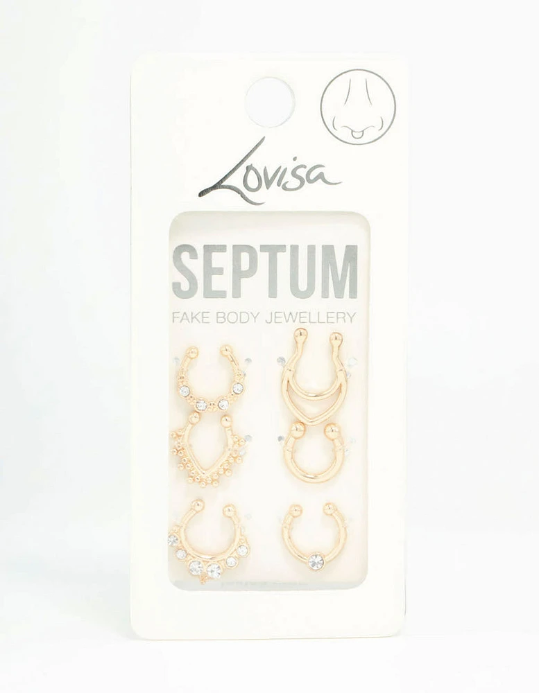 Gold Plated Double Leaf Septum Rings 6-Pack