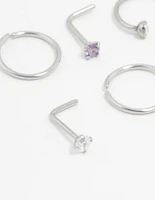 Surgical Steel Pastel Cubic Zirconia Nose Stud & Ring 6-Pack