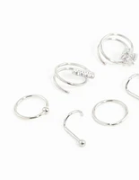 Surgical Steel Cubic Zirconia Bar & Spiral Nose Piercing 6-Pack