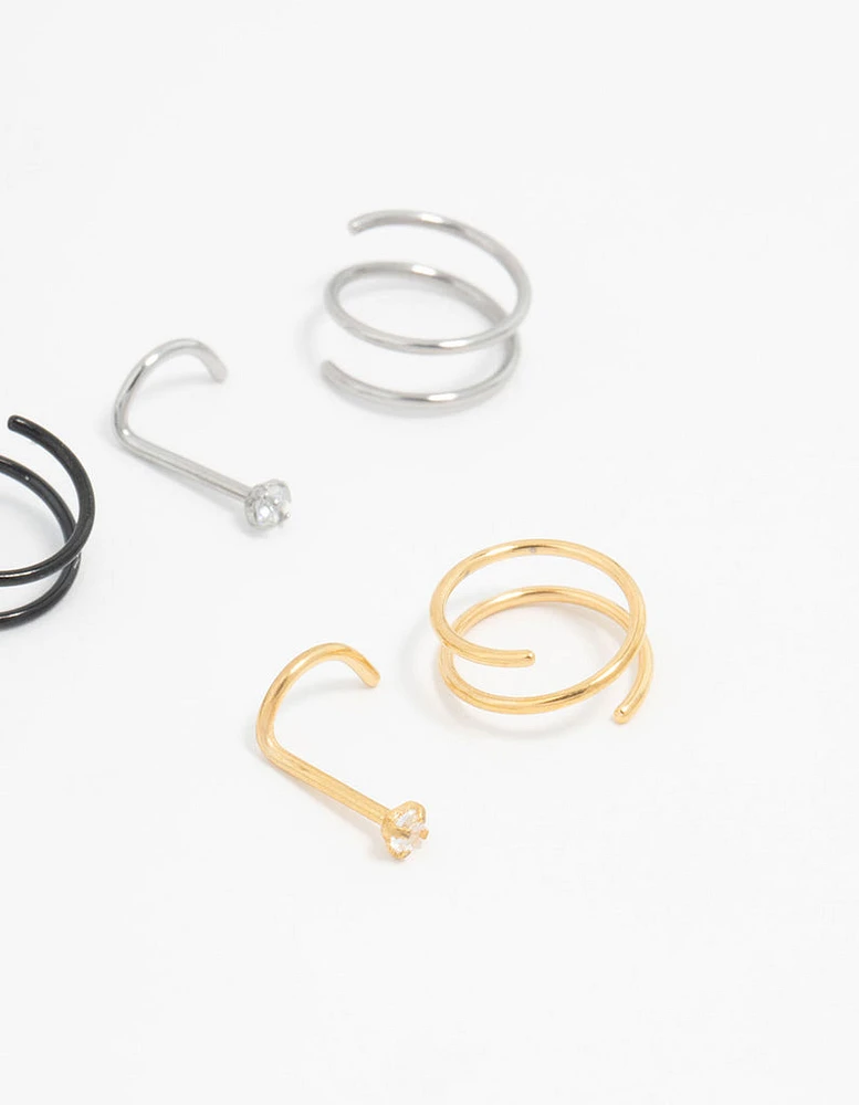 Mixed Surgical Steel  Nose Ring & Stud 6-Pack