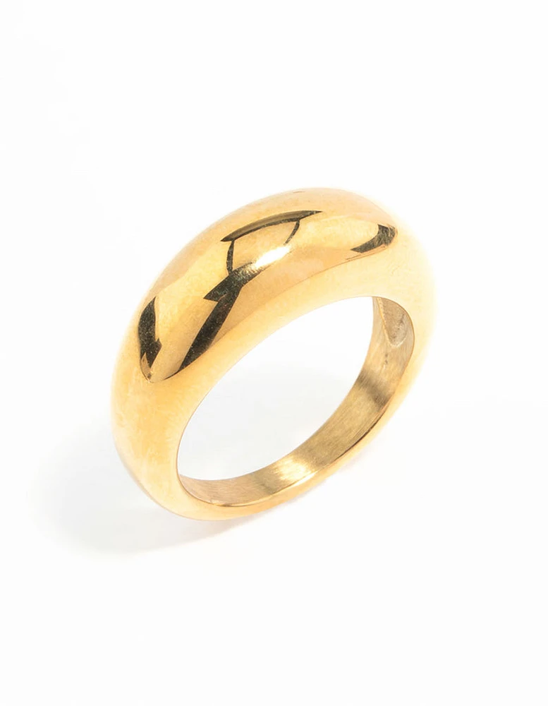 Waterproof Gold Plated Stainless Steel Rounded Band Ring