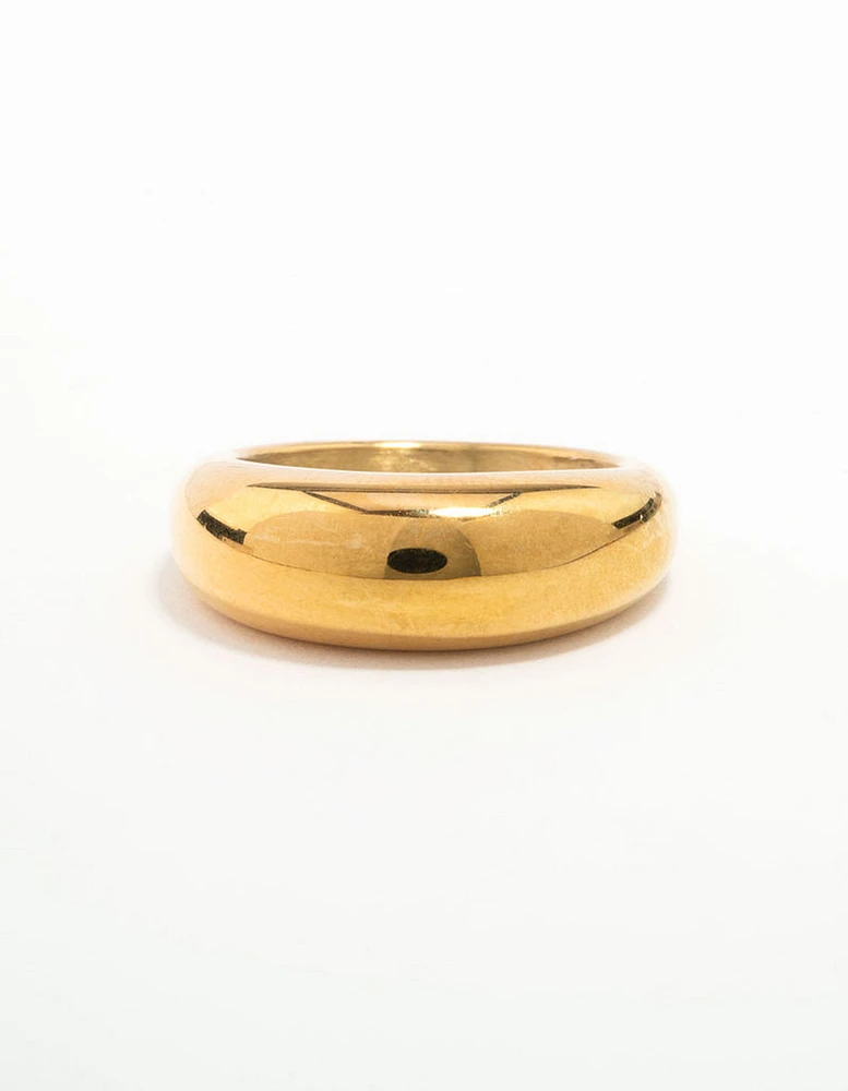 Waterproof Gold Plated Stainless Steel Rounded Band Ring