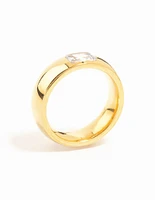 Waterproof Gold Plated Stainless Steel Wide Band Cubic Zirconia Ring