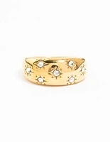 Waterproof Gold Plated Stainless Steel Diamante Scatter Band Ring