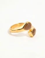 Waterproof Gold Plated Stainless Steel Double Pear Stone Ring