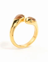 Waterproof Gold Plated Stainless Steel Double Pear Stone Ring