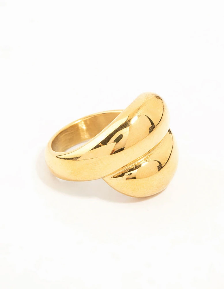 Waterproof Gold Plated Stainless Steel Puffy Stacked Ring
