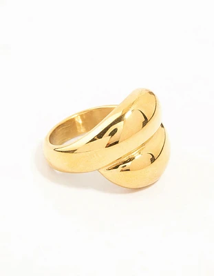 Waterproof Gold Plated Stainless Steel Puffy Stacked Ring