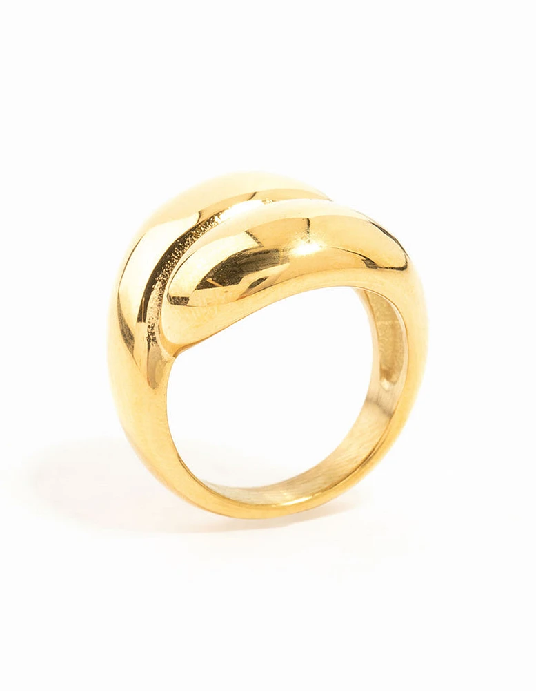 Waterproof Gold Plated Stainless Steel Puffy Stacked Ring