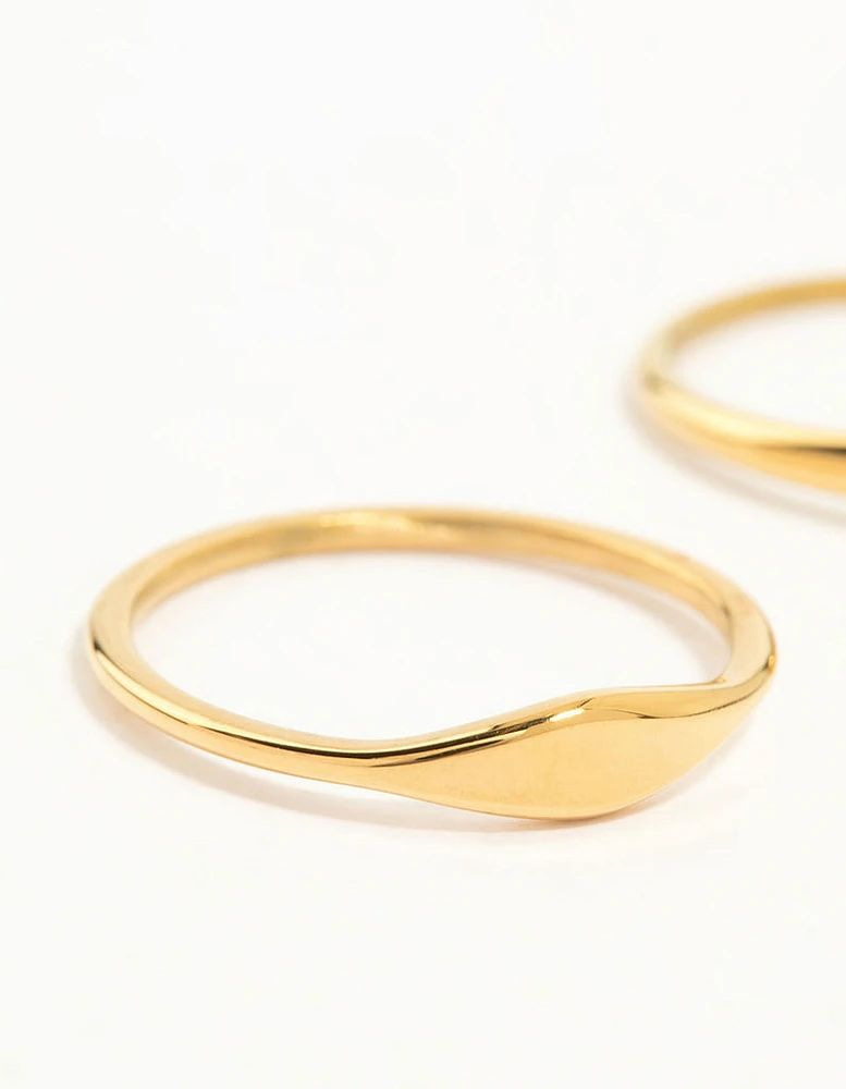 Waterproof Gold Plated Stainless Steel Dainty Signet Rings 2-Pack