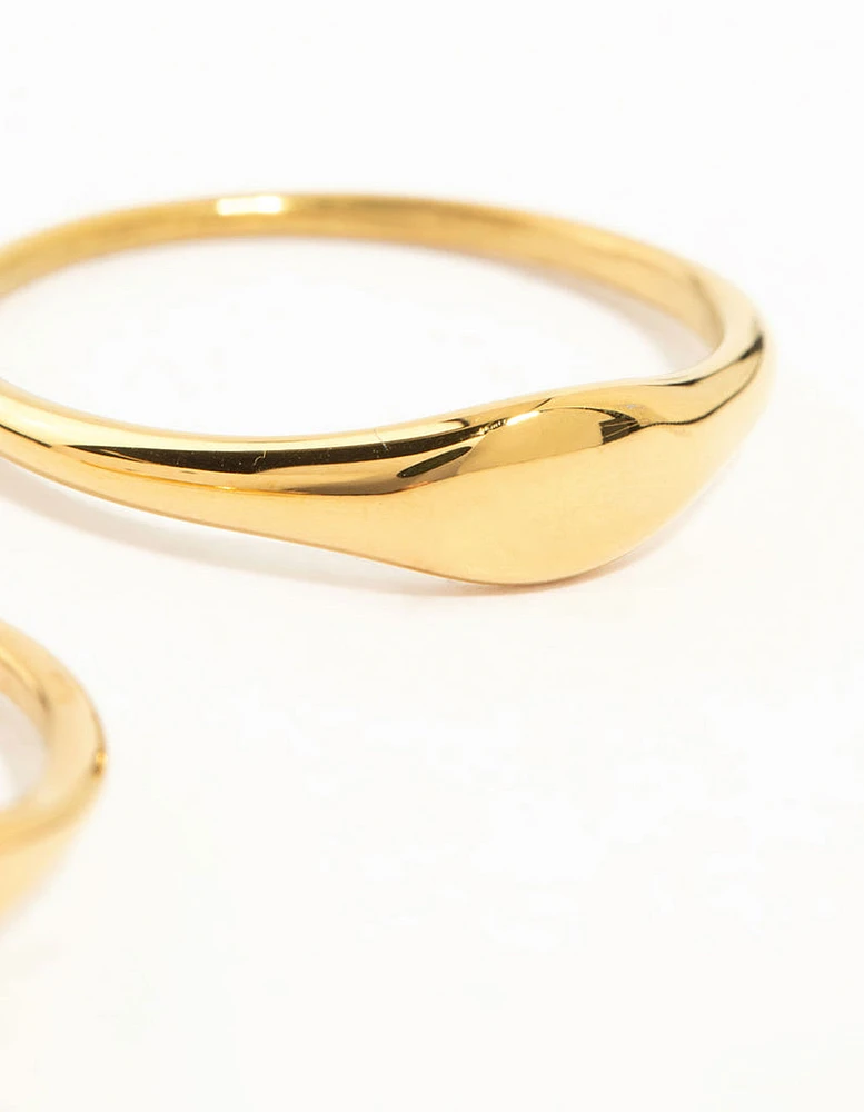 Waterproof Gold Plated Stainless Steel Dainty Signet Rings 2-Pack