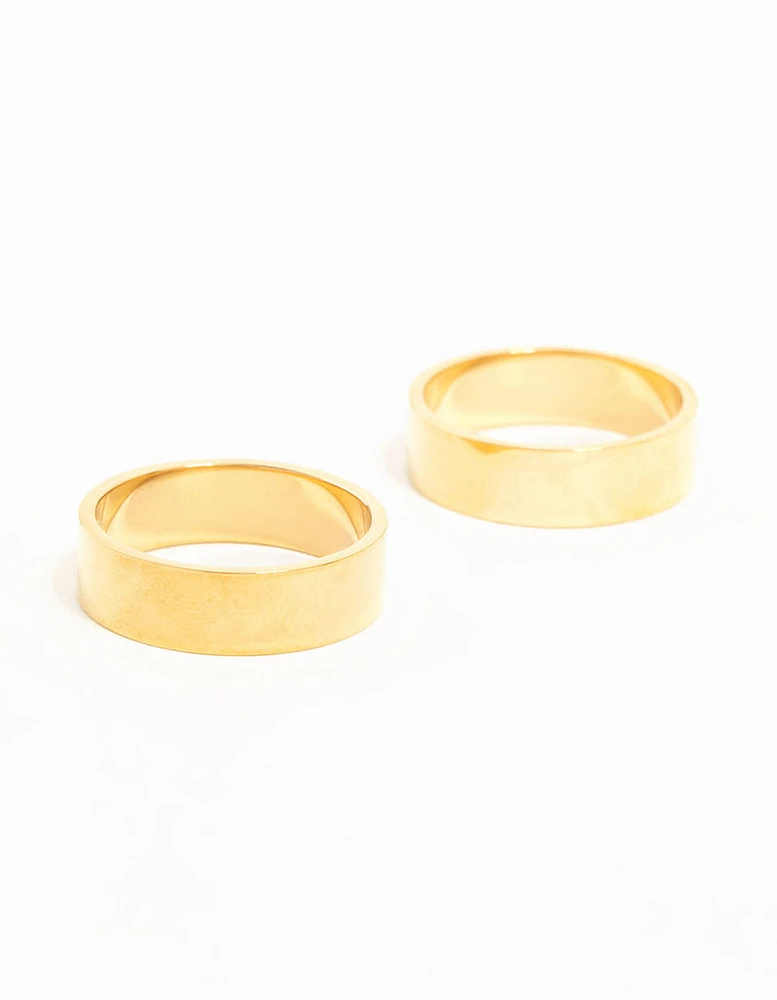 Waterproof Gold Plated Stainless Steel Cigar Band Rings 2-Pack