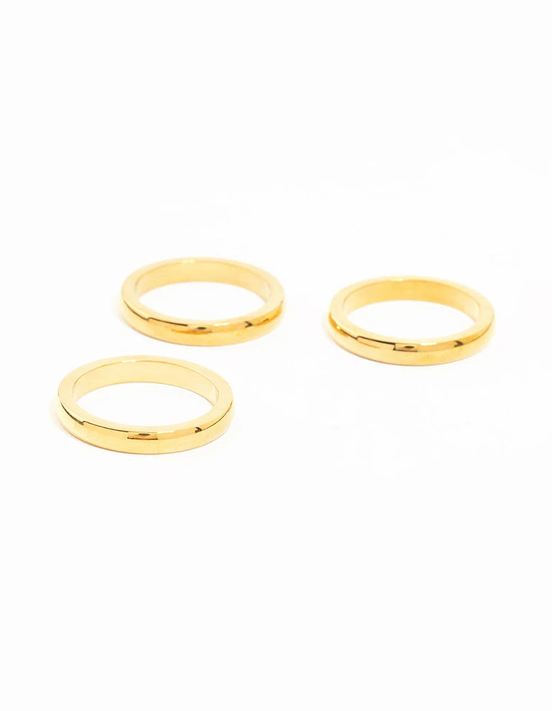 Waterproof Gold Plated Stainless Steel Band Rings 3-Pack