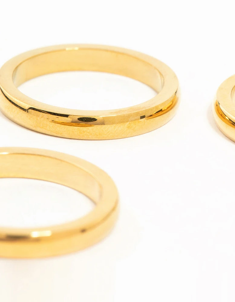 Waterproof Gold Plated Stainless Steel Band Rings 3-Pack