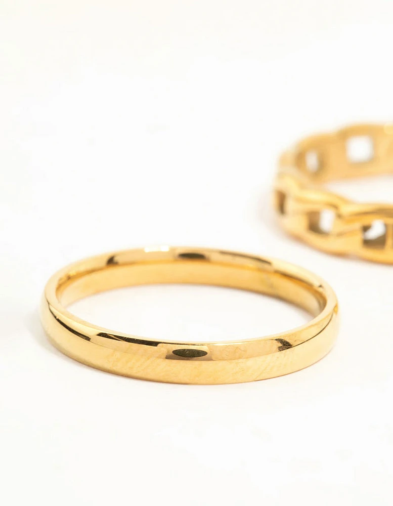 Waterproof Gold Plated Stainless Steel Chain Link Rings 2-Pack