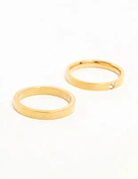 Waterproof Gold Plated Stainless Steel Cubic Zirconia Band Rings 2-Pack