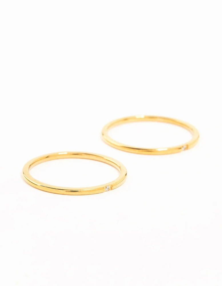 Waterproof Gold Plated Stainless Steel Fine Band Rings 2-Pack