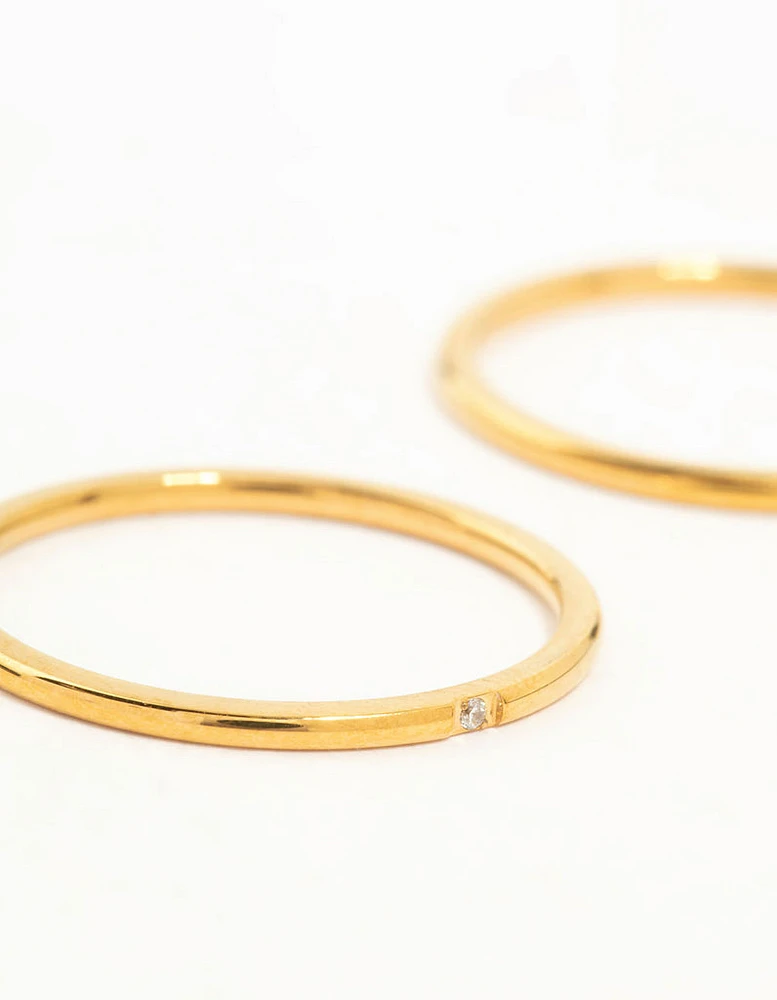 Waterproof Gold Plated Stainless Steel Fine Band Rings 2-Pack