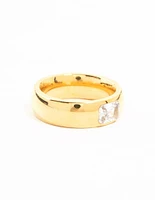 Waterproof Gold Plated Stainless Steel Wide Band Cubic Zirconia Ring