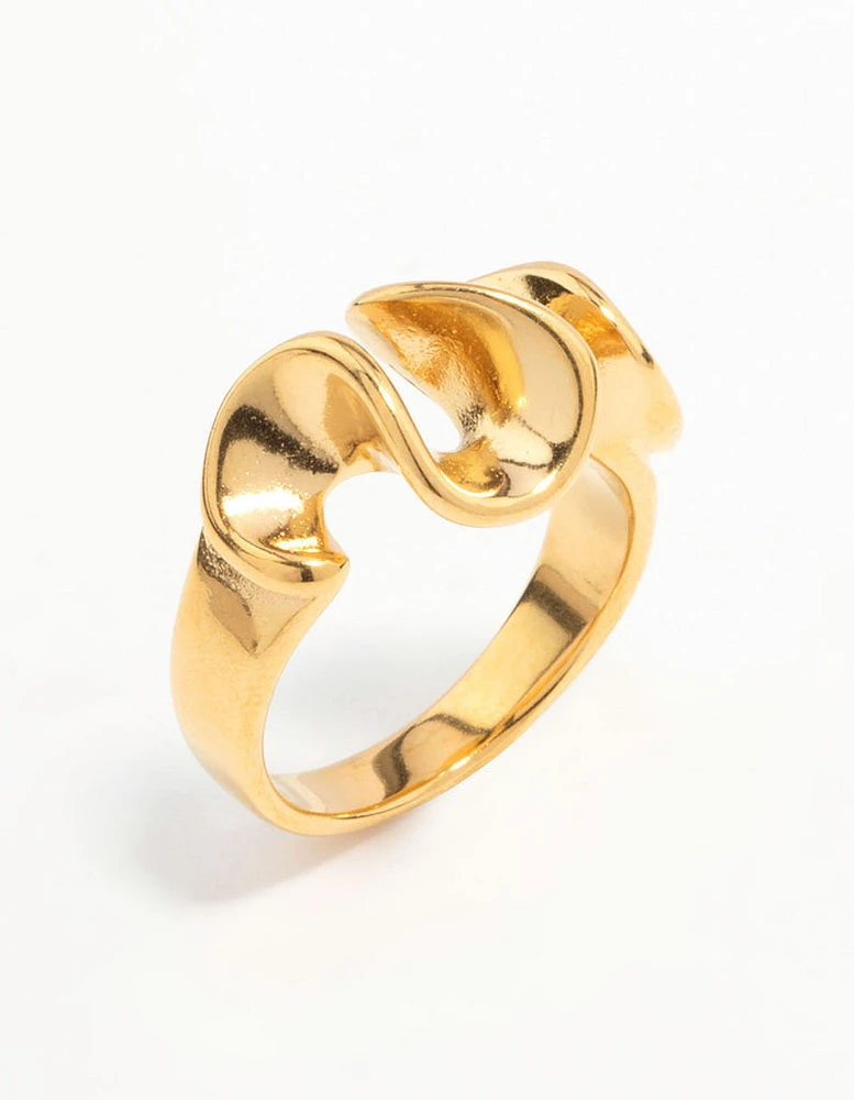 Waterproof Gold Plated Stainless Steel Layered Ribbon Ring