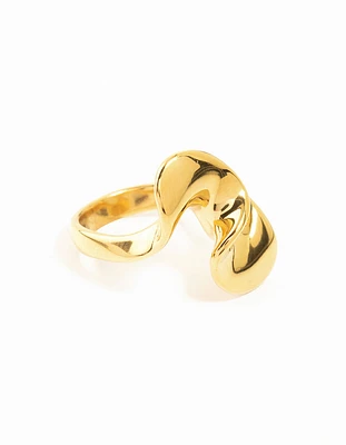 Waterproof Gold Plated Stainless Steel Elongated Ribbon Ring