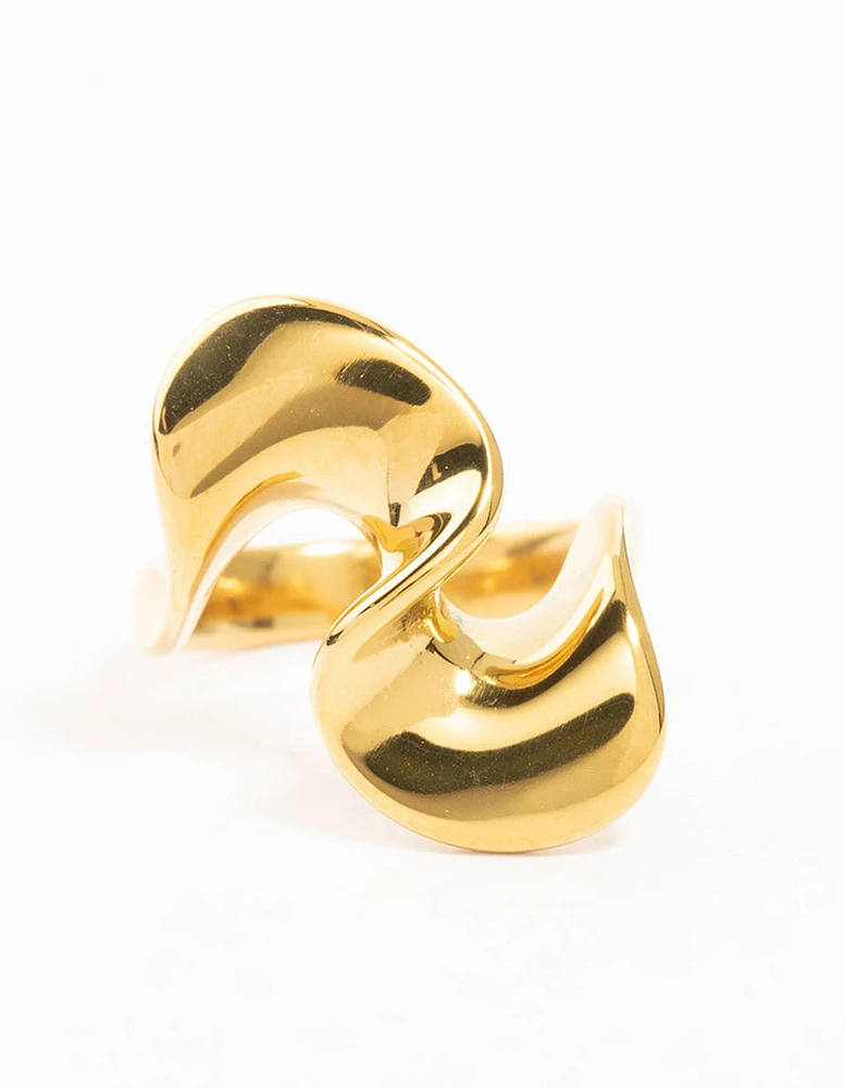 Waterproof Gold Plated Stainless Steel Elongated Ribbon Ring