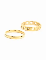 Waterproof Gold Plated Stainless Steel Chain Link Rings 2-Pack