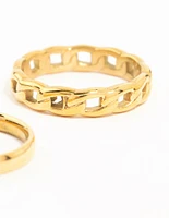 Waterproof Gold Plated Stainless Steel Chain Link Rings 2-Pack