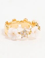 Gold Plated Alternating Flower Cubic Zirconia Band Ring